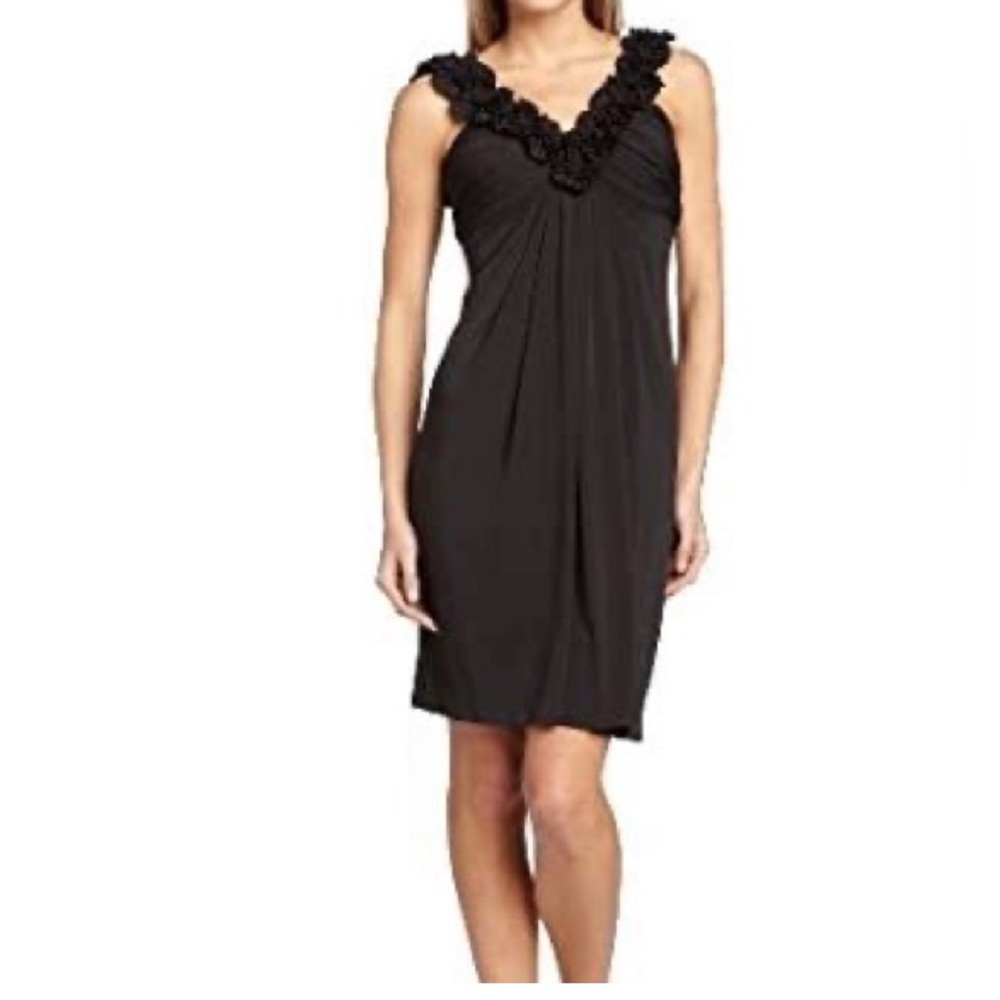 Maggy London Little Black Cocktail Dress with Ruffle Neckline -Charming!